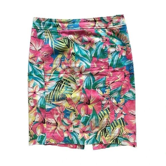 ANN TAYLOR Loft Tropical Floral‎ Hibiscus Bird Pattern Skirt Size 2 - Picture 1 of 5